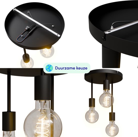Nolt Ceiling Lamp - Deckenleuchte - 3x E27 Lampe - Industrial - ⌀ 28cm - Schwarz
