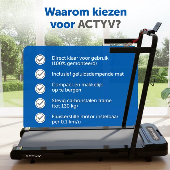 ACTYV Laufband Zusammenklappbar 1-12km/h - Inklusive Schmieröl, Schutzmatte - Laufband - Tretmühle - Walking Pad - Für Zuhause - Elektrisch - Zusammenklappbar V3