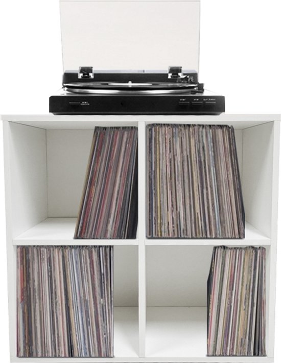 Schallplattenschrank - Aufbewahrung von LP-Schallplatten - Bücherregal - 4 Fächer - weiß