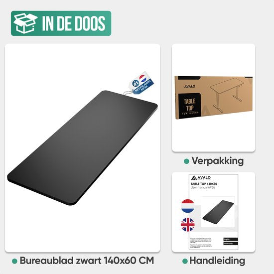 Avalo Desktop Loose 140x60cm - Schwarz - Tischplatte - Elektrische Tischplatte