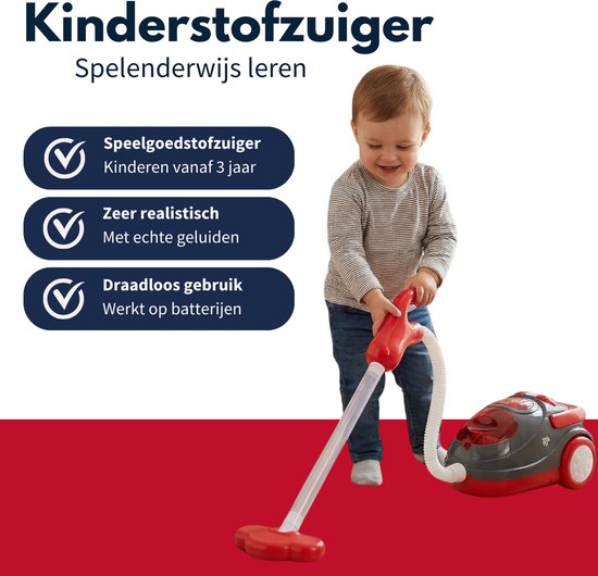 Dirt Devil Spielzeugstaubsauger mit Schlauch – mit Soundeffekten und wirbelnden Partikeln – kabelloses Reinigungsspielzeug für Jungen und Mädchen ab 3 Jahren – 88 x 15 x 12,5 cm – Rot/Grau