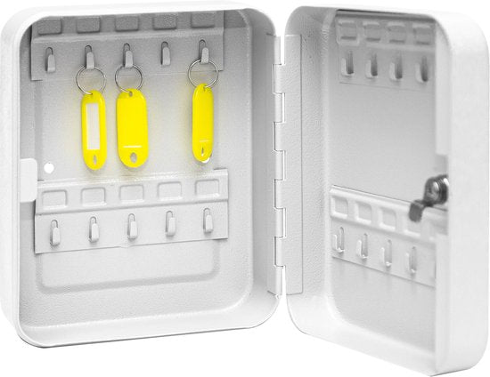 BRASQ Schlüsselschrank - 16x20x7,5 cm - Schlüsselsafe - Schlüsselkasten - Mit Zylinderschloss - 20 Haken für Schlüssel - KC100 - Grau