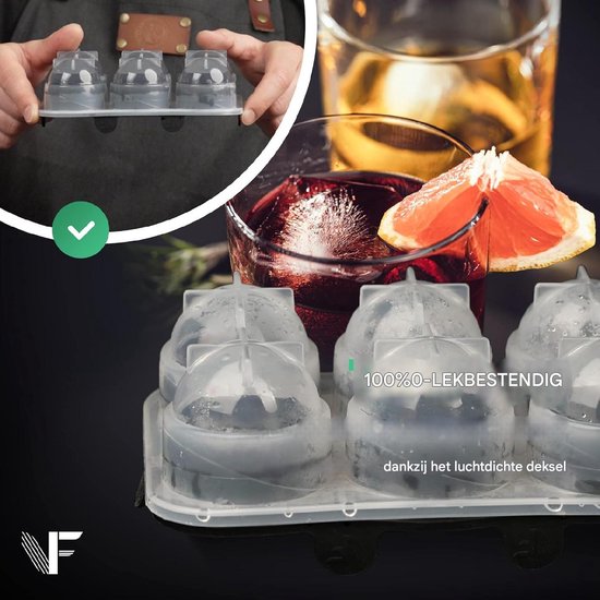 Neighbour's Friend Eiskugelform - 2er Pack - Rund - Platinsilikon - Für Cocktails, Whisky & Longdrinks - 12x Eiswürfel - Spülmaschinengeeignet - XXL Eiswürfel