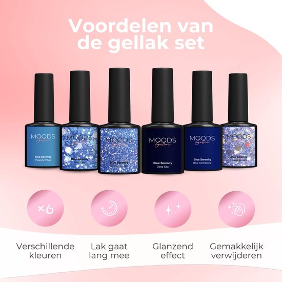 Moods Gellac 6-teiliges Set - Gel-Nagellack Starter Pack - Gel-Nagellack - 8ML - Blue Serenity - Gellac - Nails - Chic Colours - HEMA & TPO-free