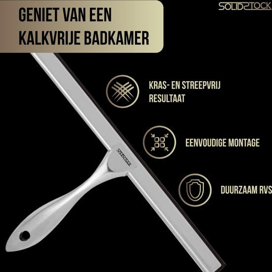 Duschabstreifer aus Edelstahl - Deluxe Duschabzieher - Hängehaken ohne Bohren - Duschabzieher Chrom