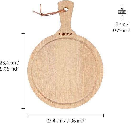 Boska Servierbrett Rund Amigo M - Servierbrett mit Griff - Rustikales Buchenholz - Braun - Ø 23,4 cm