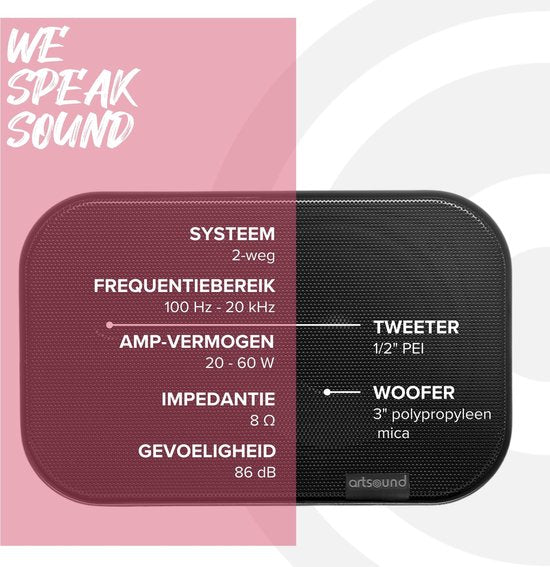 Artsound UNI30, 2er-Set Passivlautsprecher, 2-Wege-HiFi-Lautsprecher, 20-60 Watt, Wandhalterung mit Kugelgelenk, geeignet für Räume bis 40 m² wie Küche, Café, Lager, Farbe: schwarz