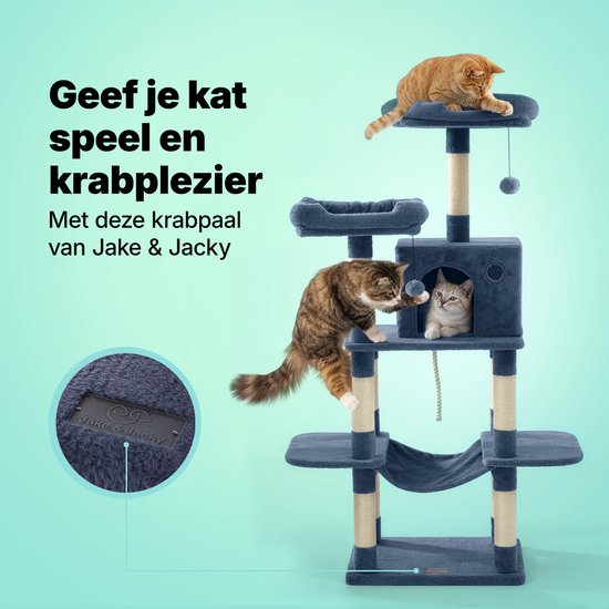 Jake und Jacky Kratzbaum für Katzen – Katzenkratzbaum – Kratzmöbel – Katzenbaum – Kratzbäume – Katzenhaus – Dunkelgrau – 147 cm hoch
