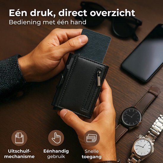 Nuvance Kartenhalter - Kartenhalter ausziehbar mit RFID-Schutz - 10 Karten - Kartenhalter Männer & Frauen - Schwarz