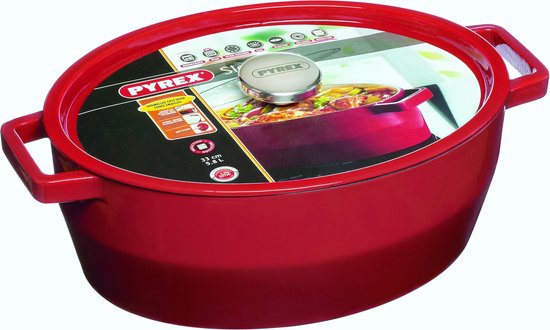 Pyrex Slowcook Kasserolle Oval - Gusseisen - 5,8 Liter - Rot