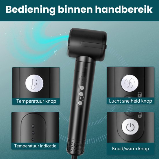 Saaf Hairdryer brush 7 in 1 - 8-teiliges Set - Haartrockner - Styling- und Lockenbürste - Haarwickel - Airstyler - Multistyler - Schwarz