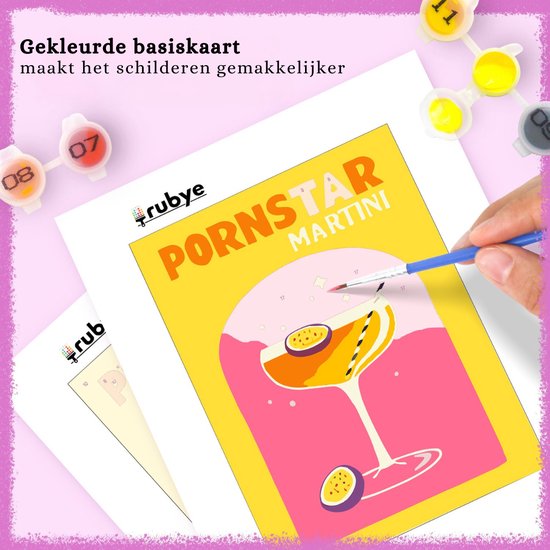Rubye® Mini Malen nach Zahlen - 2 Stück - Erwachsene - Malen nach Zahlen Kinder - Set - Cocktails - 15x20cm