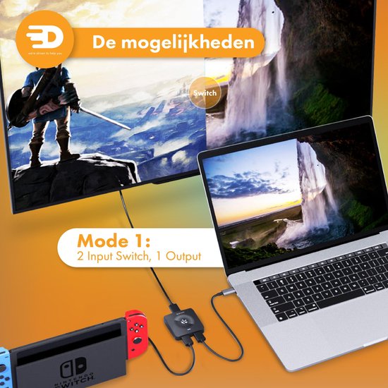 Drivv. HDMI-Umschalter - 2-in-1 out / 1-in-2 out - Bidirektional - Unterstützt 720p/1080p/4K/3D - Schwarz