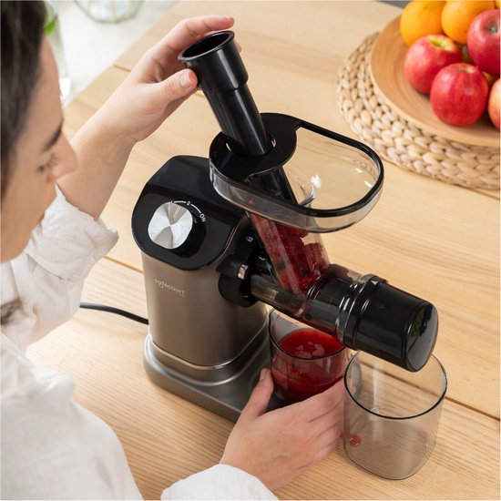 Safecourt Kitchen - Slow Juicer - 700 ml & Kaltpressung - Mit leisem Motor und Tropfstopp - Für frischen Saft von Obst und Gemüse - Grauer Kunststoff