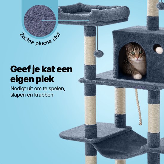 Jake und Jacky Kratzbaum für Katzen – Katzenkratzbaum – Kratzmöbel – Katzenbaum – Kratzbäume – Katzenhaus – Dunkelgrau – 147 cm hoch