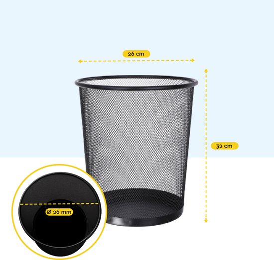 BRASQ 2x Papierkorb rund - Schwarz - 12 Liter - Mülleimer - Abfalleimer - Papierkorb - Metall - 2er Set