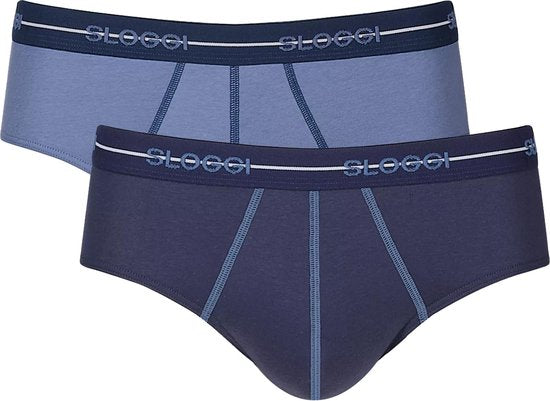 Sloggi Start Midi 2er-Pack Slips - Männer - Baumwolle/Elastan - Normale Taille - Elastisches Band - Blau/Multi - Größe M