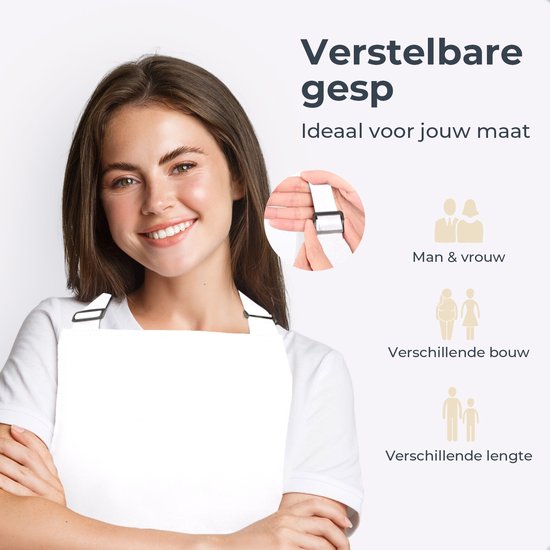Küchenschürze - Wasser- und schmutzabweisend - Professionelle Kochschürze - Schürze für Frauen und Männer - Catering-Schürze - Unisex - Verstellbare Schnalle - Extra große Fächer - Weiß