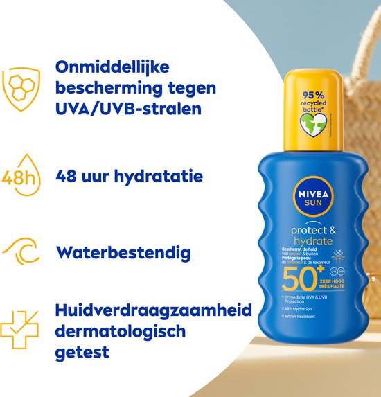 NIVEA SUN Protect & Hydrate Sonnenspray - SPF 50 - Sonnenspray - Schützt und hydratisiert - Sonnenschutz - Korallenfreundlich - Mit Vitamin E - 200 ml