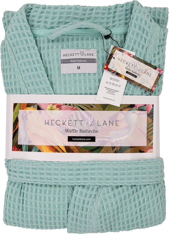 Heckettlane Bademantel Waffel - Bademantel für Damen und Herren - L - Morgenmantel aus Baumwolle - Geeignet für die Sauna - Grün