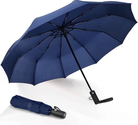 K&L Storm Regenschirm faltbar - sturmsicher bis 100km/h - automatisch aufklappender Regenschirm - inkl. Schutzhülle - Blau