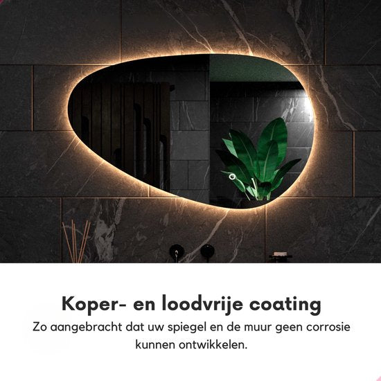 Mirlux Badezimmerspiegel mit LED-Beleuchtung - Asymmetrisch - Organischer Wandspiegel - Anti-Kondensations-Duschspiegel - Wandspiegel 120x75CM