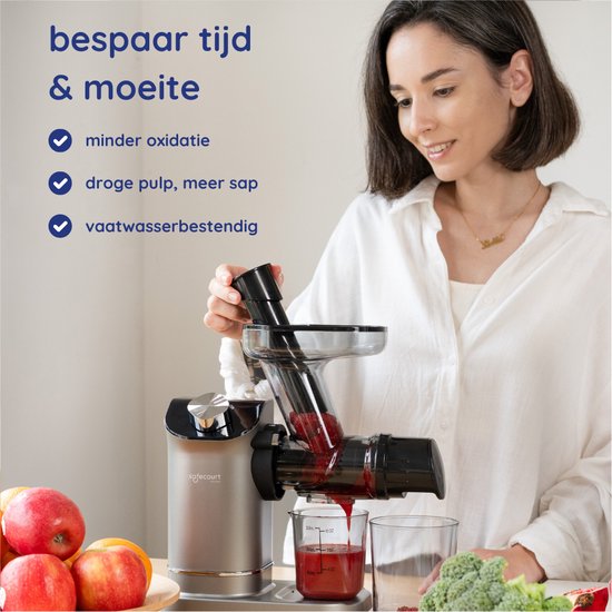 Safecourt Kitchen - Slow Juicer - 700 ml & Kaltpressung - Mit leisem Motor und Tropfstopp - Für frischen Saft von Obst und Gemüse - Grauer Kunststoff