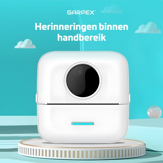 Garpex® Mini-Drucker für das Handy - Taschendrucker - Premium Mini-Fotodrucker - Tragbarer Smartphone-Drucker - Mobiler Fotodrucker - Stickerdrucker - Weiß - Inkl. 5 Rollen Klebepapier + 5 Rollen weißes Papier + 3 Rollen farbiges Papier + 5 Stifte