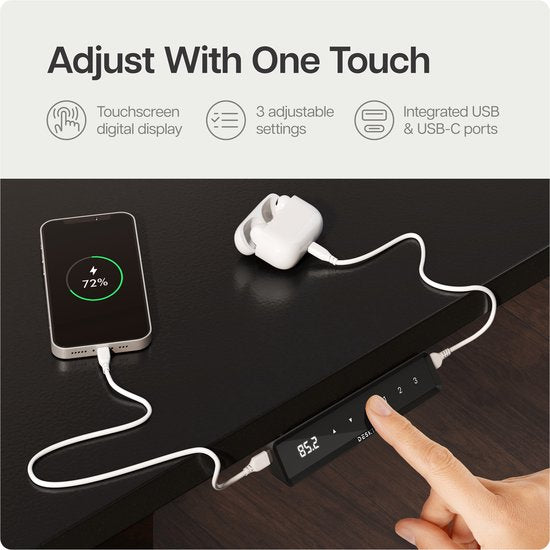 Desktronic HomeOne Sitz-Steh-Schreibtisch, elektrisch höhenverstellbar, Gestell schwarz, 120 x 60–160 x 80 cm, Tischplatte