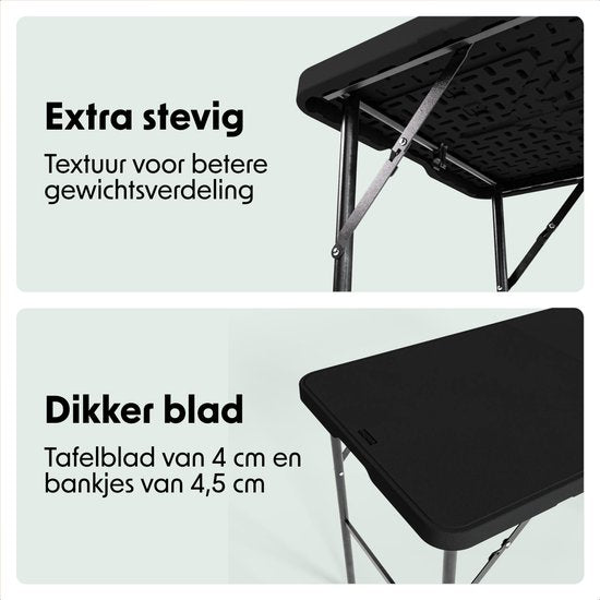 LifeGoods Zusammenklappbares Picknick-Set - 124cm x 61.5cm - Gartentisch mit 2 Bänken - Wetterfest - Campingtisch - Biertisch zusammenklappbar - Für Innen und Außen - Für 4 bis 6 Personen - Schwarz
