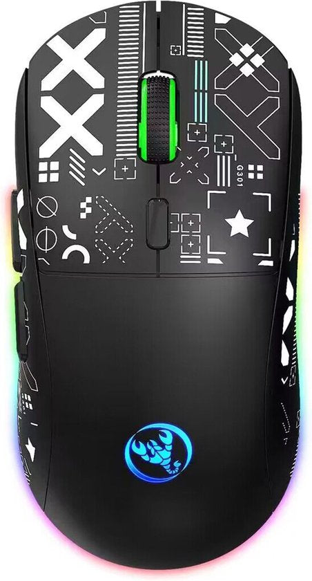 HXSJ T90 2.4G Silent Wireless Gaming Mouse - Bluetooth - Computermäuse - Ultraleicht - RGB-Beleuchtung - Schwarz