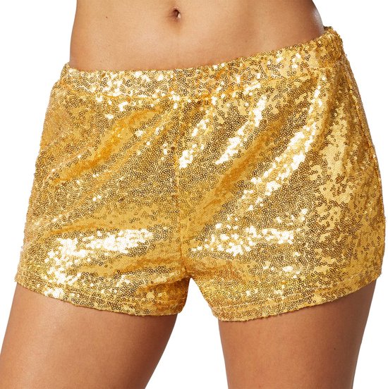 Dressforfun Faschingskostüm Pailletten Shorts Gold – Damen – Größe L