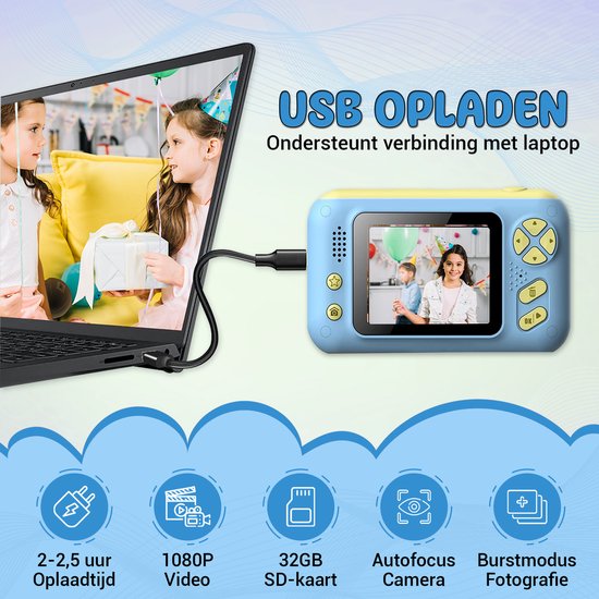 K&L Digitale Kinderkamera Kinder - Kinder Vlog Kamera - Kinderkameras Digital - Kameras Kinder - Kinderkamera - Blau