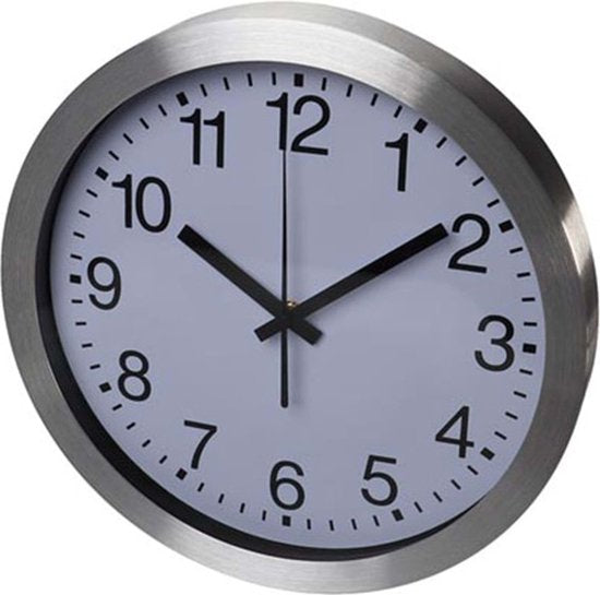 Perel Wanduhr, rund, analog, 30 cm, funkgesteuerte Zeitanzeige (DCF), Aluminium, silber