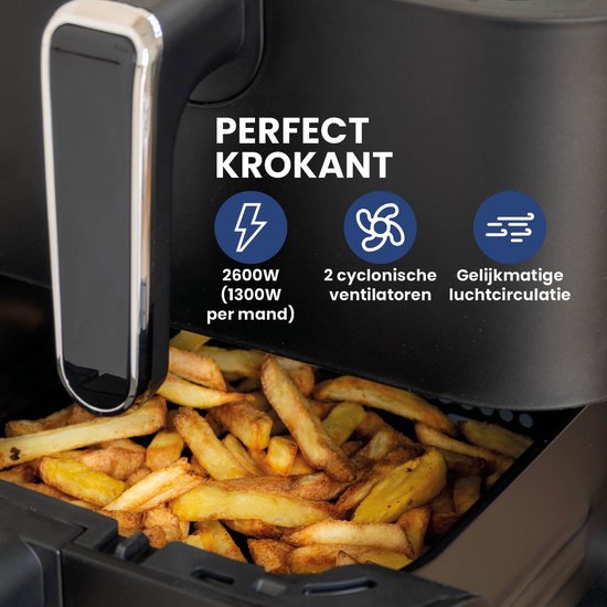 Nexxt - Double Stacked Airfryer - 11 l Fassungsvermögen - Schwarz & Edelstahl - 12 Garprogramme - Stacked Modell - Platzsparend & Doppelschublade