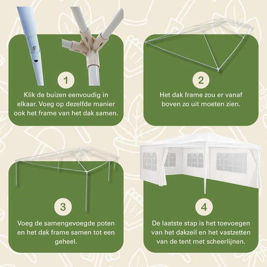 Kinzo Partyzelt 3 x 6 m – Zeltpavillon für 70 Personen – Gartenpavillon mit 6 Seitenwänden – Gartenzelt mit einer Firsthöhe von 2,5 m – Partyzelt, wasserdicht und UV-beständig – Weiß