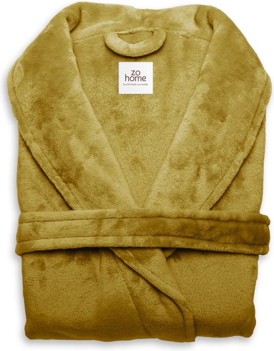 Zohome Bademantel Cara - Bademantel für Damen und Herren - L - Morgenmantel - Geeignet für Sauna - Gold