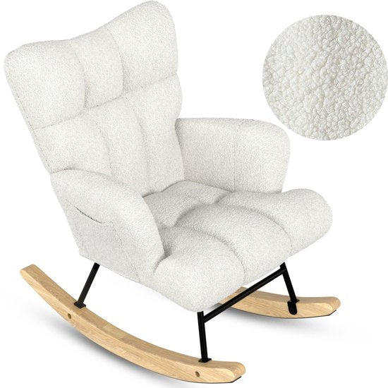 Flowsense Schaukelstuhl Teddy Weiß - Schaukelstuhl Erwachsene Baby - Stillstuhl Babyzimmer - Sessel mit Armlehne Design - Relaxsessel - Liegesessel