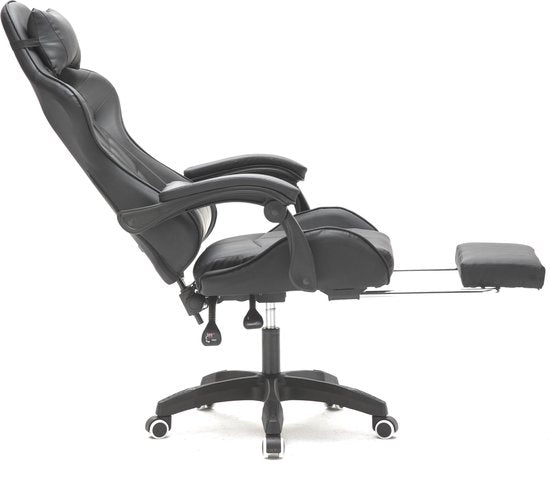 VDD Gaming - Spielstuhl - Gaming - Bürostuhl - Mit Nackenkissen & verstellbarem Rückenkissen - Mit Fußstütze -Silikon Spielstuhl - Drehstuhl - Schwarz