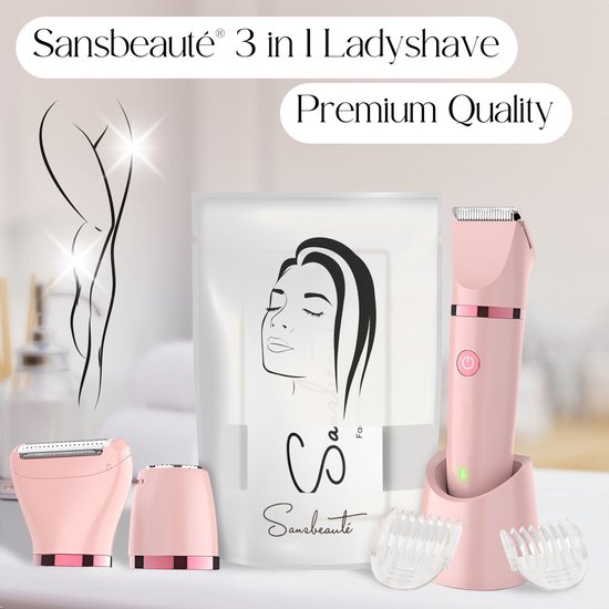 Sansbeauté® 3-in-1 Damenrasierer - Für Gesicht, Achseln & Beine - Elektrisch - USB aufladbar - Pink
