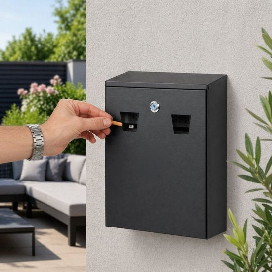 Ceruzo Wandaschenbecher Schwarz – Groß – Mit Schloss – Aschenbecher für den Außenbereich – 32 x 26 x 8,5 cm