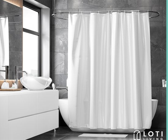 Loti Living Duschvorhang Anti-Schimmel - Weiß - Inklusive Ringe - Wasserdicht - Polyester - Duschvorhang 180x200 cm