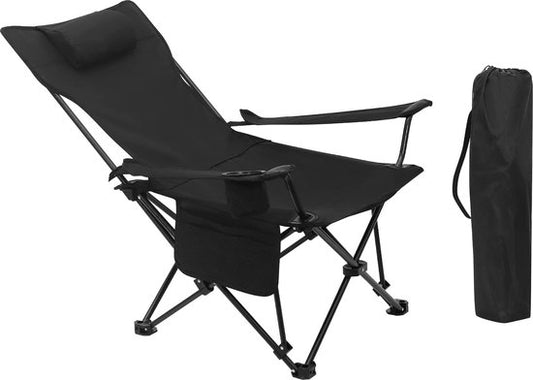 Campingstuhl, klappbarer Klappstuhl, Angelstuhl, leichter Strandstuhl, Klappstuhl mit Rückenlehne, Becherhalter, Aufbewahrungstasche, 150 kg Belastbarkeit, schwarz