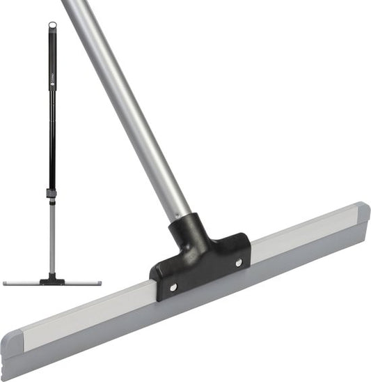 CLEANLY Bodenwischer mit Griff Teleskop 113-142 cm - Badezimmer-Bodenwischer mit Gummiwischer - Wasserwischer - Duschwischer - Breite 43,5 cm - Schwarz, Grau