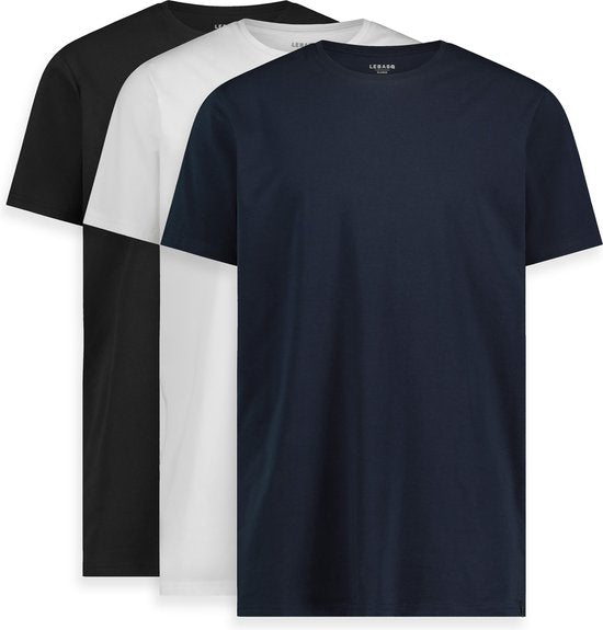 LEBASQ - Miles' T-Shirt für Männer - 3er Pack - mit Rundhalsausschnitt - Extra lang - als Unterhemd geeignet - MIX - M - Baumwolle