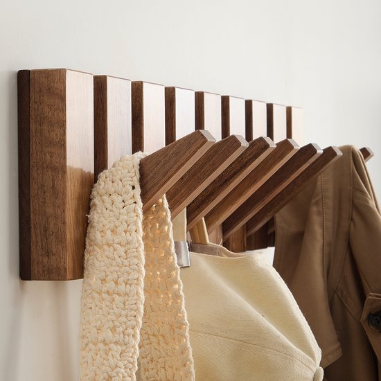 Kommo Wandgarderobe - Garderobenständer hängend - Walnussholz - 10 Haken - Klaviergarderobe - Garderobenständer - handgefertigt