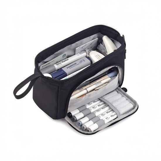 Diydash Federmäppchen XL - Federtasche - Federmäppchen - Schulmäppchen - Großes Federmäppchen - Schulbedarf - Trousse Scolaire - Für Mädchen, Jungen und Erwachsene - Schwarz