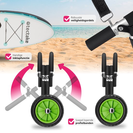 tectake Transportwagen faltbar für Surfbrett- für Stand-up Paddling Board- Kanuboot oder aufblasbares Kajak- Trolley - Buggy für SUP- Surfbrett