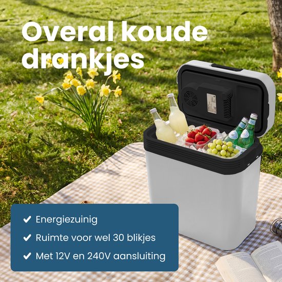 Auronic Coolbox Electric 12V und 230V - 20L - Camping-Kühlschrank - Auto - Kühlung und Heizung - Kühlbox - Hellgrau