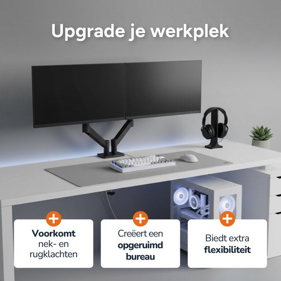 Skoov Monitorarm - Mit Gasfeder - Für 13-32 Zoll - 2 Bildschirme - Stütze - Extra stabil - Schwarz